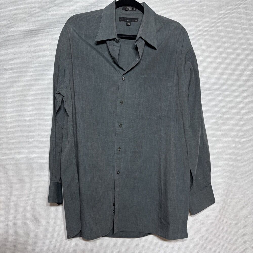 Metropolitan View Men's Grey Cotton Woven Long Sleeve Button Shirt - 16.5  34/35